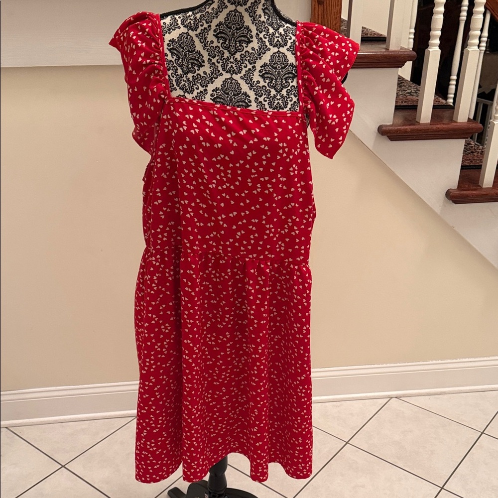 SHEIN Red Midi Dress with White Floral Pattern